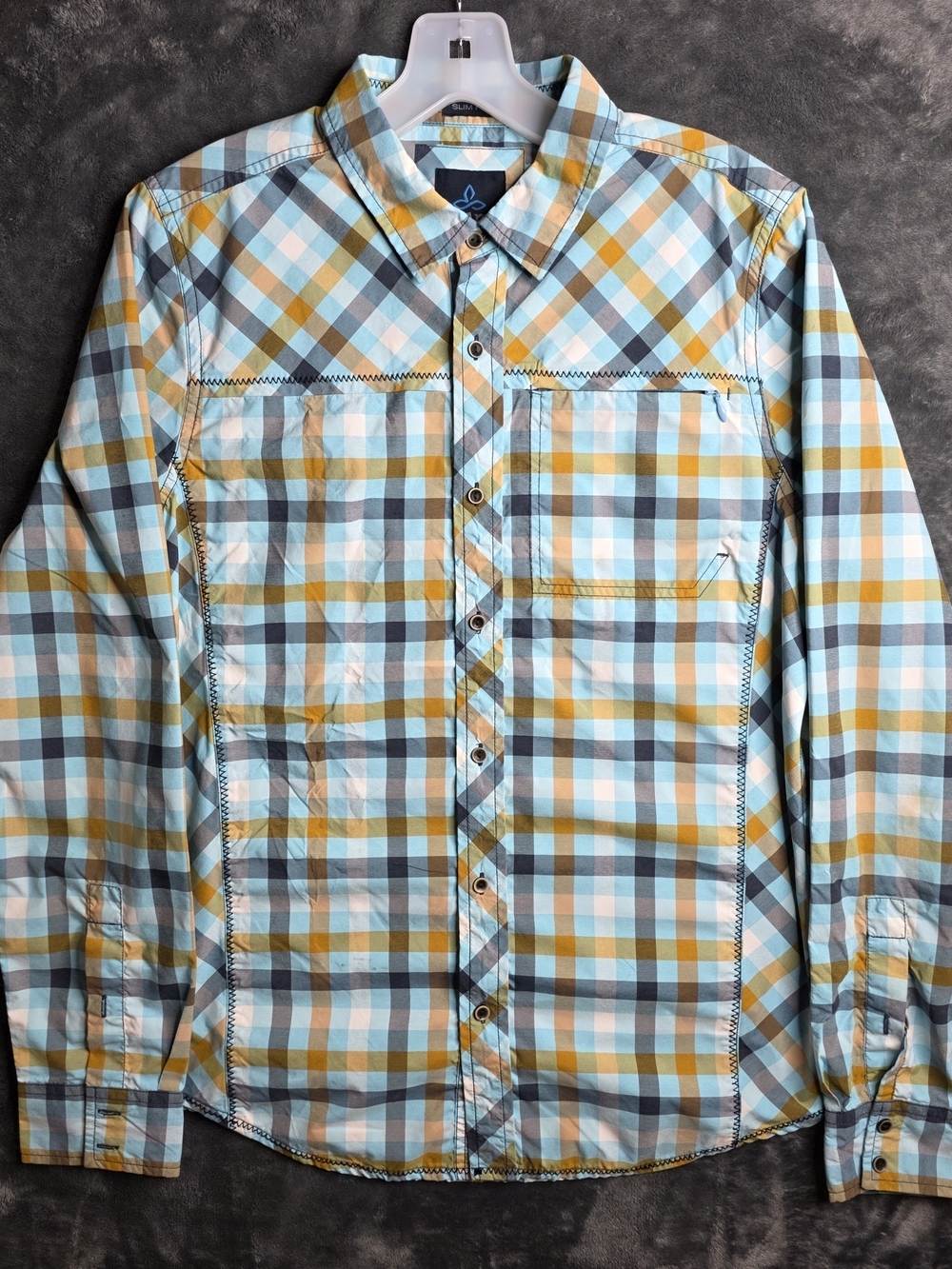 prAna Zeven Slim Shirt - Men's -Dusty Blue Sz S.